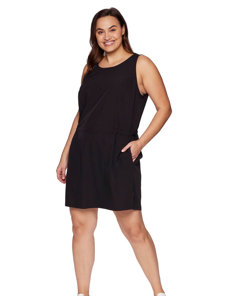Front of a model wearing a size 3X Plus Malden Dress in Black by RBX Active. | dia_product_style_image_id:295510